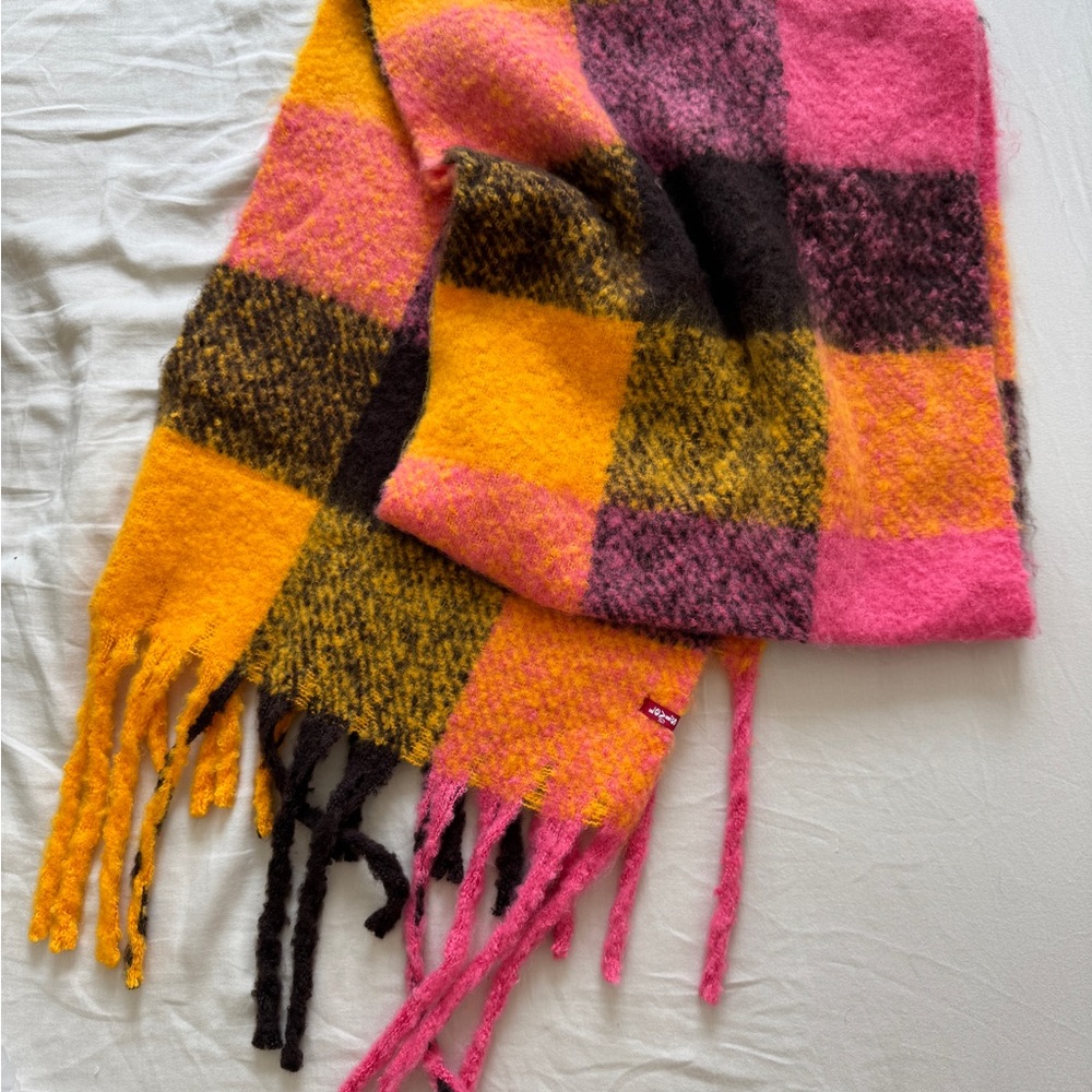 Pink and yellow plaid scarf